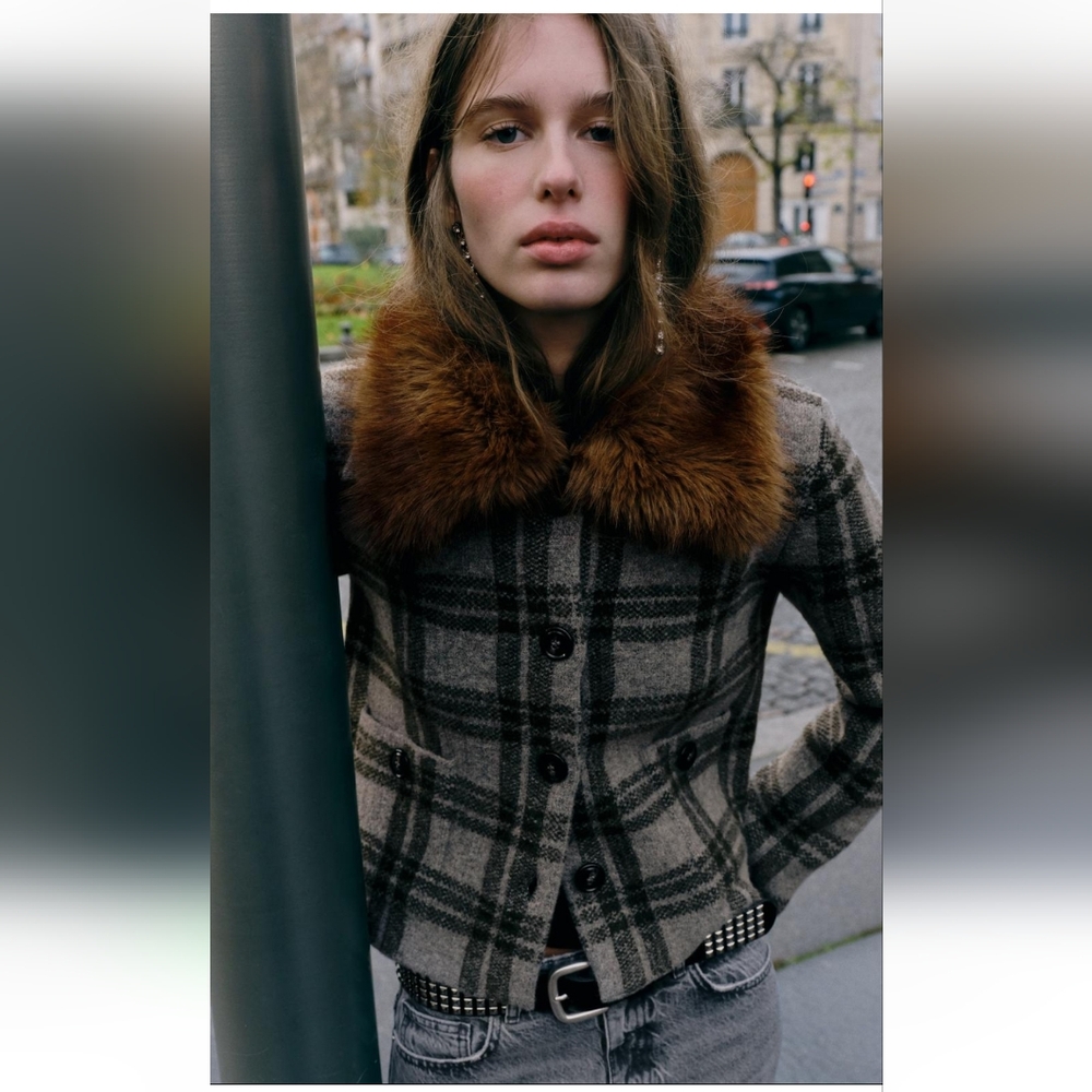 BNWT! Zara knit cardigan with faux fur collar